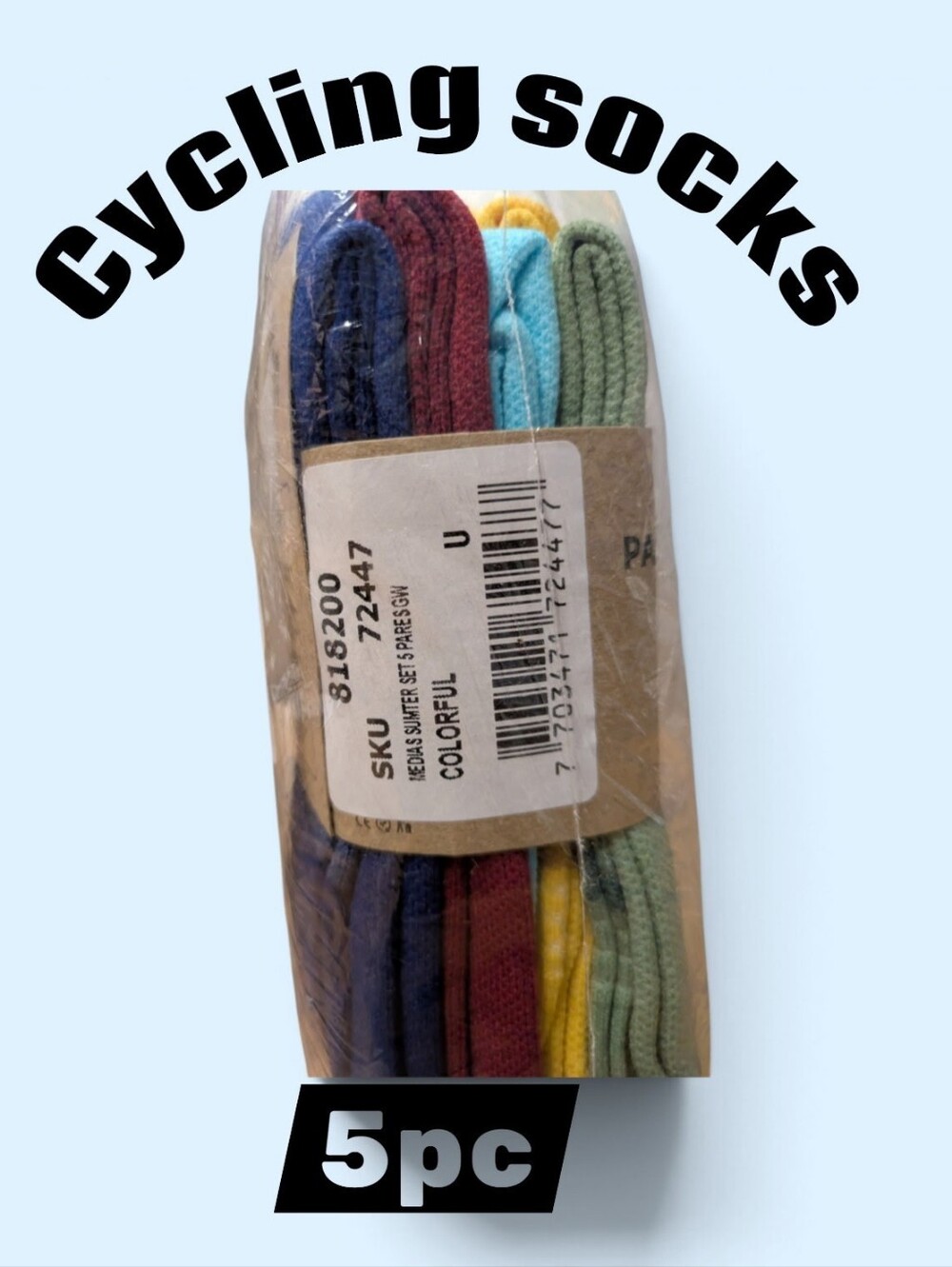 5-Pack Colorful Men's Cycling Socks - Multicolor